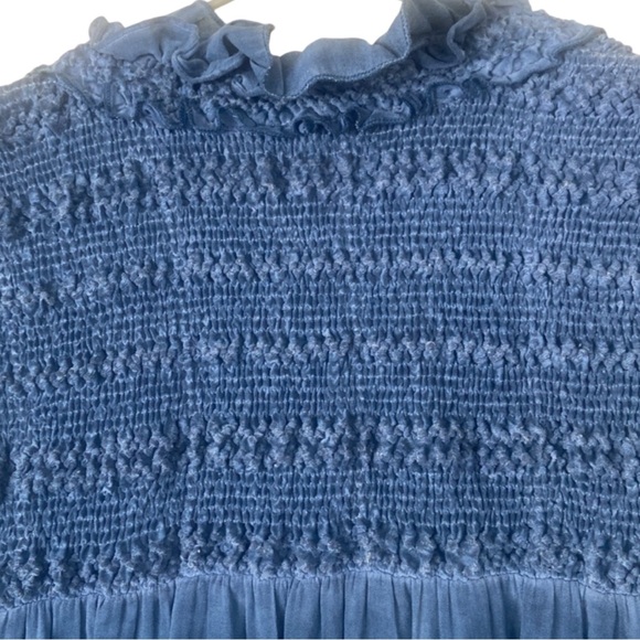 FREE PEOPLE Womens Ruffle Me Up Smocked Tie Tank Drawstring Sleeveless Blue Med - Picture 6 of 11